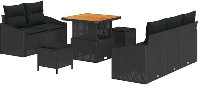 vidaXL Garten-Sofa-Set in L-Form mit 8 Teilen und Kissen-Speicher, Schwarz - Bild 1