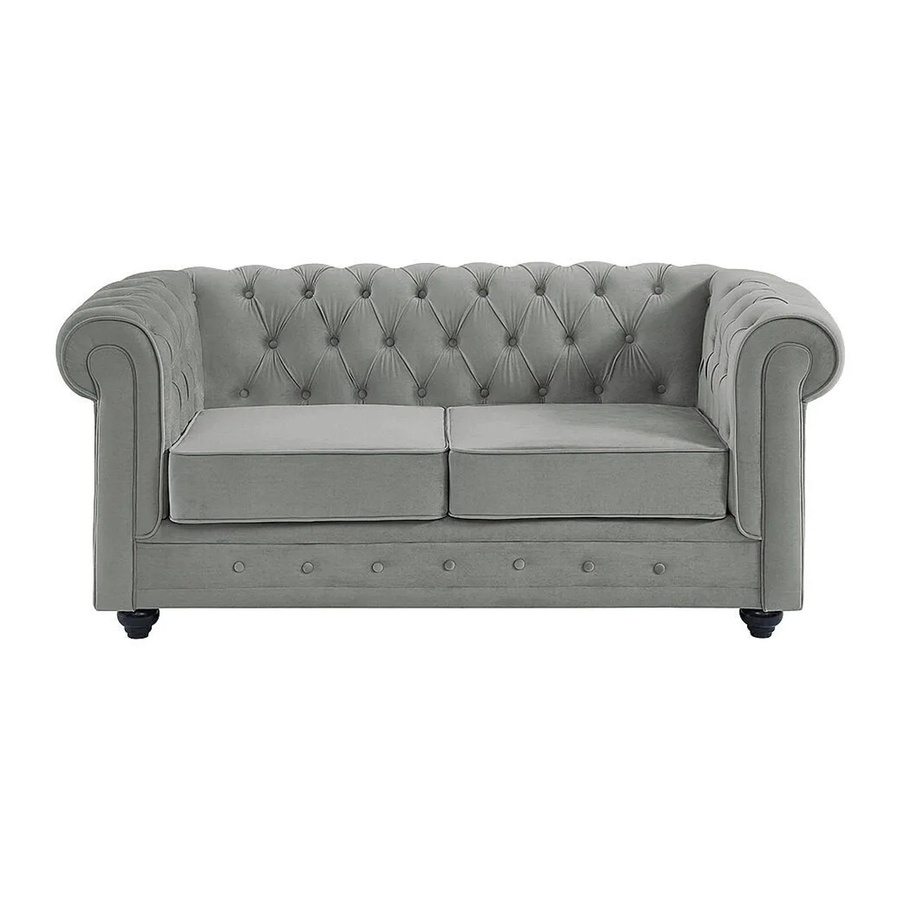 Vente-unique Chesterfield Sofa aus Samt in Lichtgrau mit einer Breite von 165 cm - Bild 2