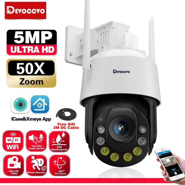 Icsee PTZ Outdoor Überwachungskamera mit 5MP Auflösung, 30x Zoom, WLAN und Human Detection in Weiß - Bild 1