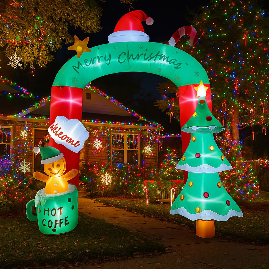 TONGHUANIU Aufblasbarer Weihnachts-Torbogen mit LED-Beleuchtung, bunte Weihnachtsdekoration für Garten und Hof, Höhe: 2,7 m - Bild 2