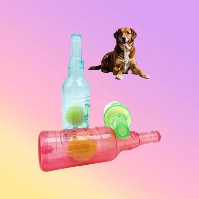 Qzee Kauspielzeug Bierflasche mit Tennisball, Quietschspielzeug, Puzzle-Spielzeug - Bild 1