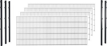 hadra Doppelstabmattenzaun Komplett-Set in Anthrazit, 10 m Länge, aus verzinktem Stahl mit Pfosten und Klemmhaltern - Bild 1