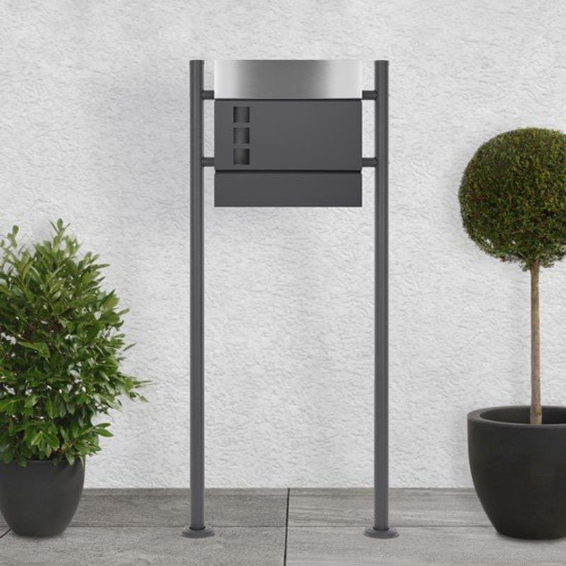 ECD Germany Standbriefkasten Anthrazit/Silber mit Zeitungsfach und Pfosten, Höhe: 120 cm, Breite: 37 cm - Bild 2
