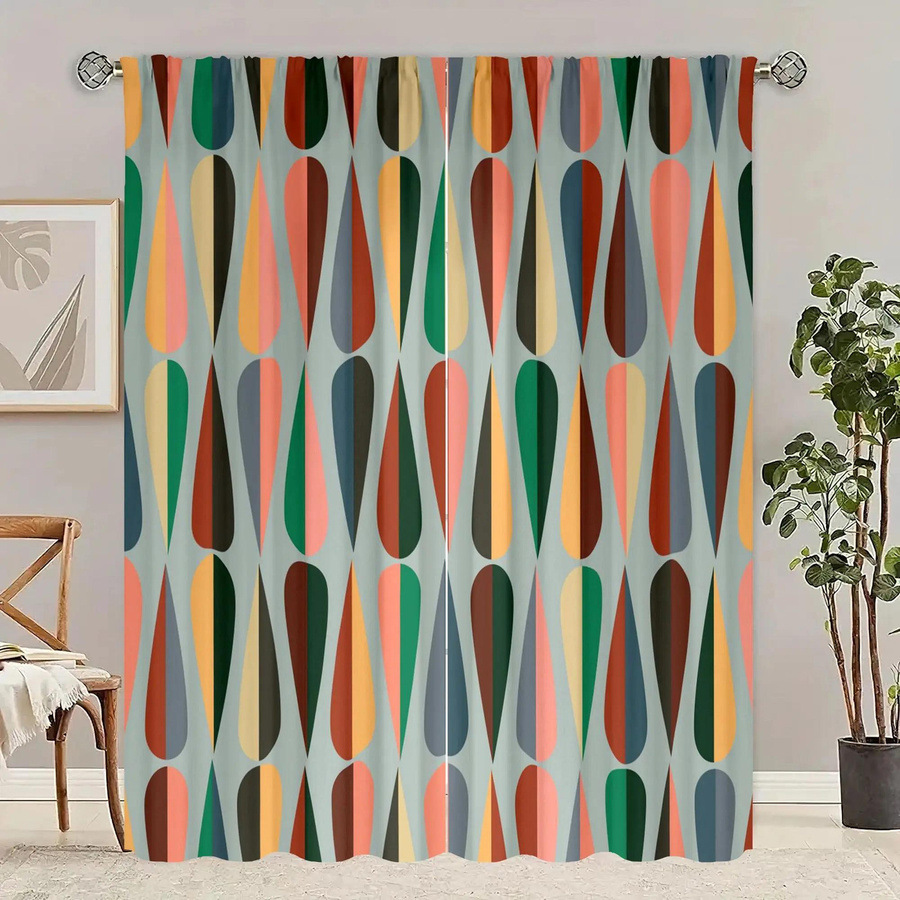 Minimalistische Wassertropfen Vorhänge aus Polyester für Schlafzimmer und Wohnzimmer, Set, Breite: 100 cm, Höhe: 70 cm - Bild 3