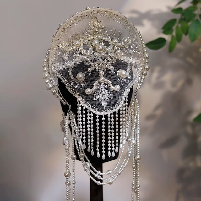 Braut-Kopfschmuck, Spitzenstickerei, perlenbesetzt, Damen - Bild 1