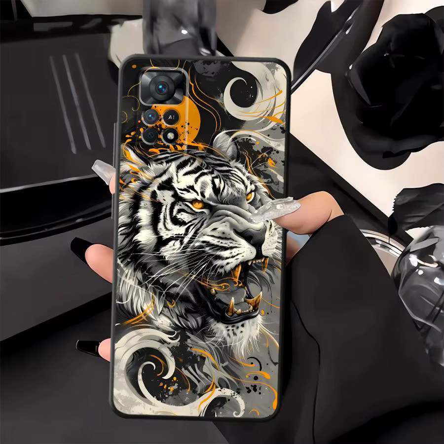Schwarze weiche Handyhülle mit Cool Silver Tiger Design für Xiaomi Redmi Note Serie - Bild 5