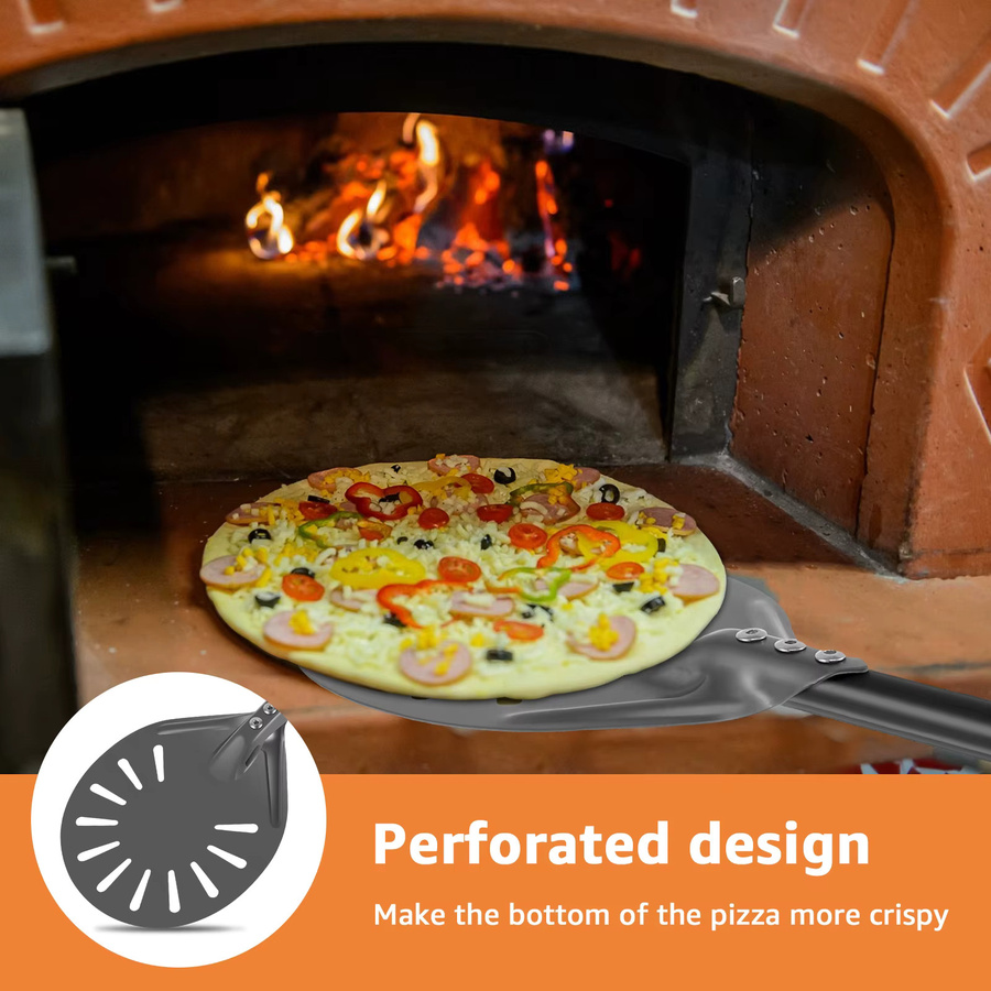 Willstar Pizzaspatel aus Aluminium in Schwarz, runde Teigschaufel für Pizza und Gebäck - Bild 3