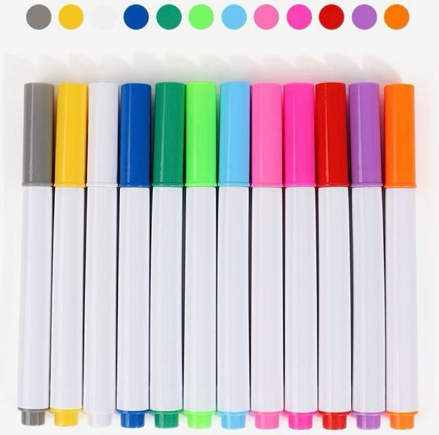 CEESO Mini-Flüssigkreidemarker im 12er Set, bunte fluoreszierende Leuchttafelstifte, staubfrei und radierbar für Whiteboards und Tafeln, Multicolor - Bild 1