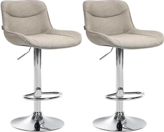 2er Set Barhocker Vonore aus Stoff in Beige mit Lehne, höhenverstellbar und 360 Grad drehbar mit Metallgestell und Fußstütze - Bild 1