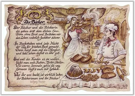 Vintage Zunftbild Bäcker als Paper Poster auf Antikpapier, Multicolour, A4 - Bild 1