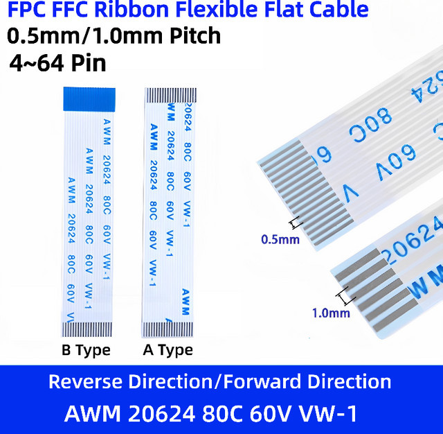 10er Set FPC FFC Flexibles Flachbandkabel AWM 20624 mit 0,5 mm und 1,0 mm Pitch in Weiß - Bild 1