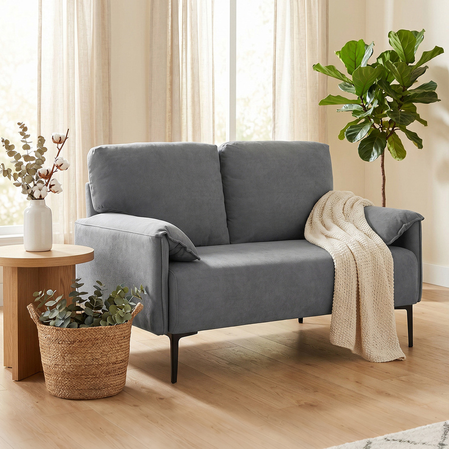 HOMCOM 2-Sitzer Polstersofa in Samtoptik mit Armlehnen, modernes Loungesofa für Wohnzimmer und Schlafzimmer, Breite: 127 cm, Grau - Bild 2
