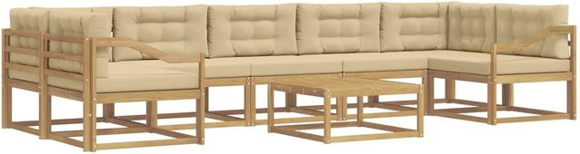 vidaXL Outdoor-Sofagarnitur L-Form aus Akazienholz mit Kissen und Couchtisch in Weiß und Beige - Bild 1