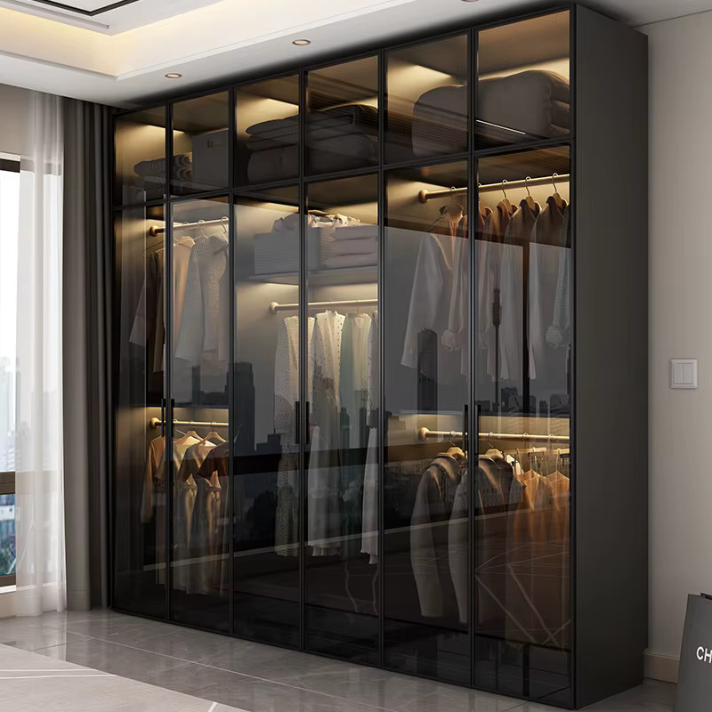 UOSU Eck-Kleiderschrank in Schwarz Matt mit Glastüren und integrierter Beleuchtung, moderner L-förmiger Aufbewahrungsschrank für das Schlafzimmer, H x B x T: 200 x 60 x 60 cm - Bild 3