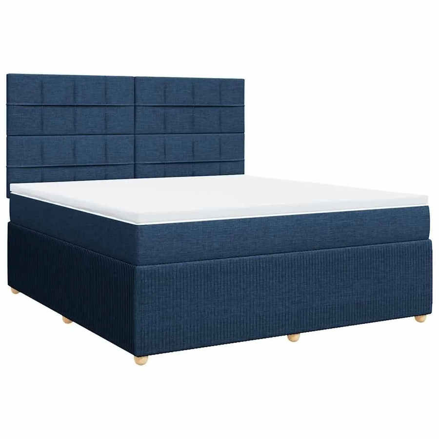 vidaXL Boxspringbett mit Matratze in Blau, Hybrid-Bett mit Taschenfederkern aus Stoff, B/T: 180 x 200 cm - Bild 2