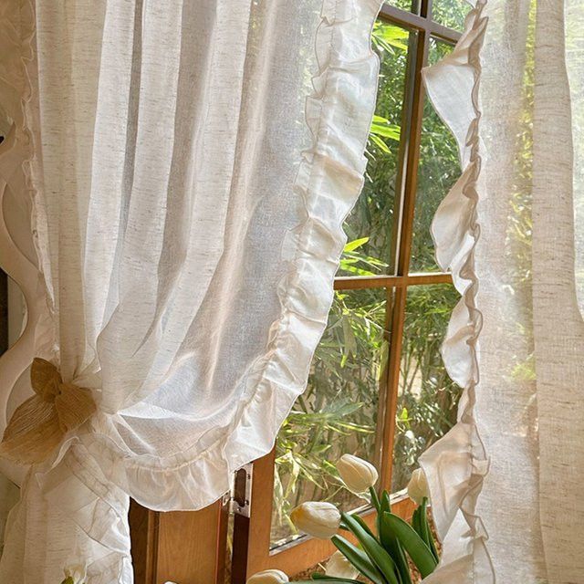 AiFish Elegante Kunstleinen-Vorhänge mit Rüschen in Transparent für Wohnzimmer und Schlafzimmer - Bild 1