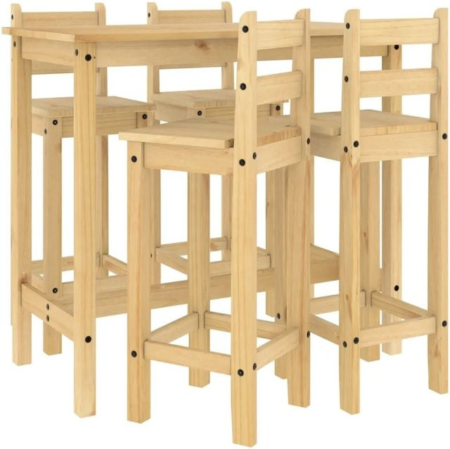 vidaXL Bar-Set aus massivem Kiefernholz in Braun, 5-teilige Essgruppe für Küche, Esszimmer oder Wohnzimmer - Bild 1