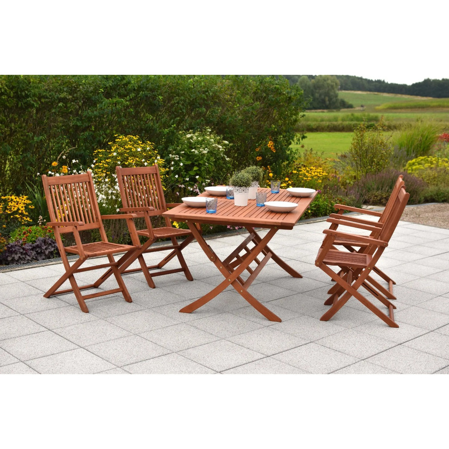 Merxx Gartenmöbelset Rio aus Eukalyptusholz in Beige und Braun, 5-teilig mit Klapptisch und Klappsesseln - Bild 2