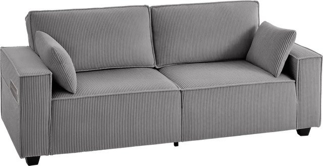 HOMCOM 3-Sitzer Sofa gepolstert in Hellgrau mit Armlehnen B: 218 cm, T: 79 cm, H: 91 cm - Bild 1