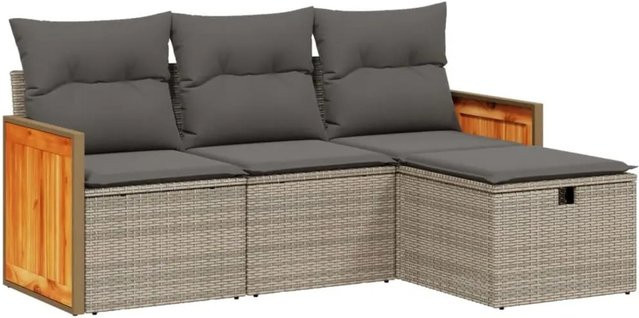 vidaXL 4-tlg. Garten-Sofagarnitur in L-Form mit Kissen, Grau, Poly Rattan und Metallrahmen - Bild 1