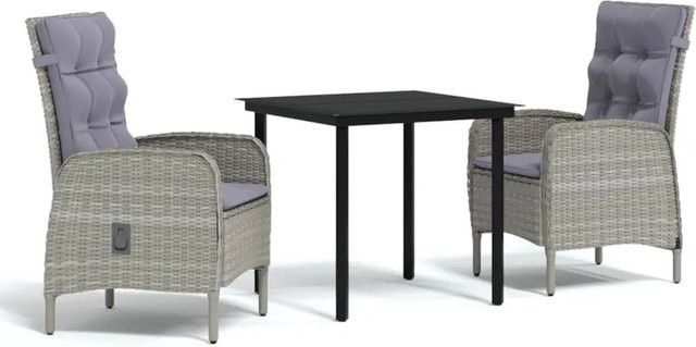 vidaXL 3-teilige Garten-Essgruppe aus PE-Rattan und Glas in Grau-Schwarz - Bild 1
