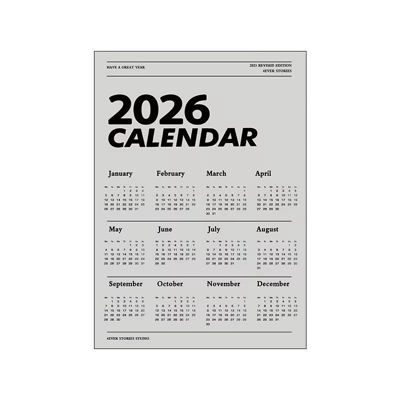 2026 Wandkalender-Poster aus Leinwand in Weiß, Monatlicher Kalender für Wohnzimmer und Klassenzimmer zur Rahmung, B/H: 30,0 x 20,0 cm - Bild 3