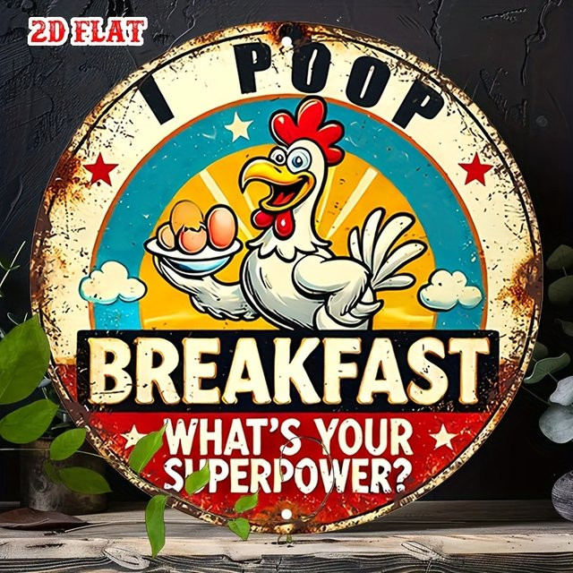 Vintage Metallschild Potdemiel I Poop rund mit Huhn Design in Multicolour Durchmesser: 20 cm - Bild 1