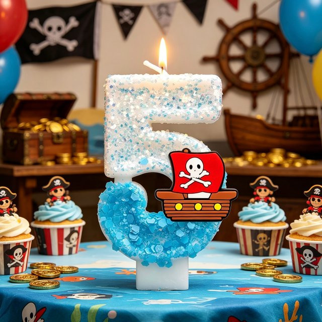 Bandai 3D Glitzer Piratenschiff Zahlenkerzen, Kuchendekoration - Bild 1
