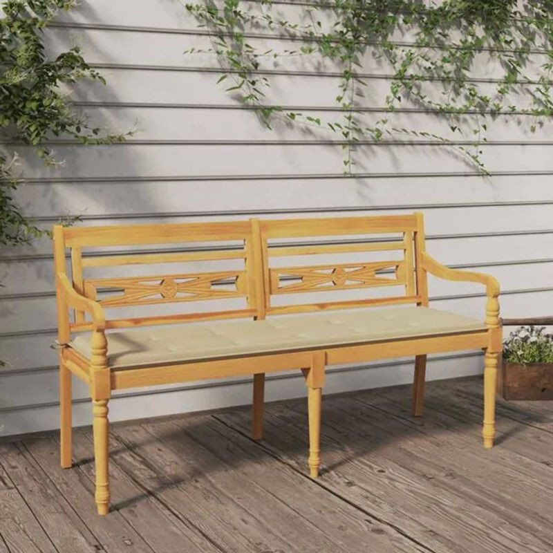 Vidaxl Batavia Bank aus Massivholz Teak in Braun mit beigem Kissen, Breite: 150 cm - Bild 1
