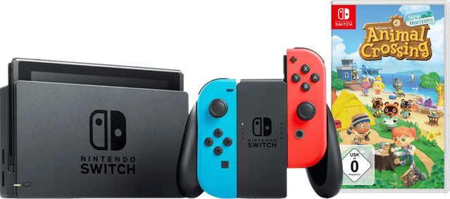 Nintendo Switch Konsole in Rot/Blau inklusive Animal Crossing New Horizons - Bild 1