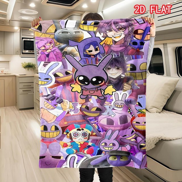 LOLO IU Jax The Amazing Digital Circus Flanell Überwurfdecke mit 2D-Druck, Mehrfarbig, B: 80 cm, L: 120 cm - Bild 1