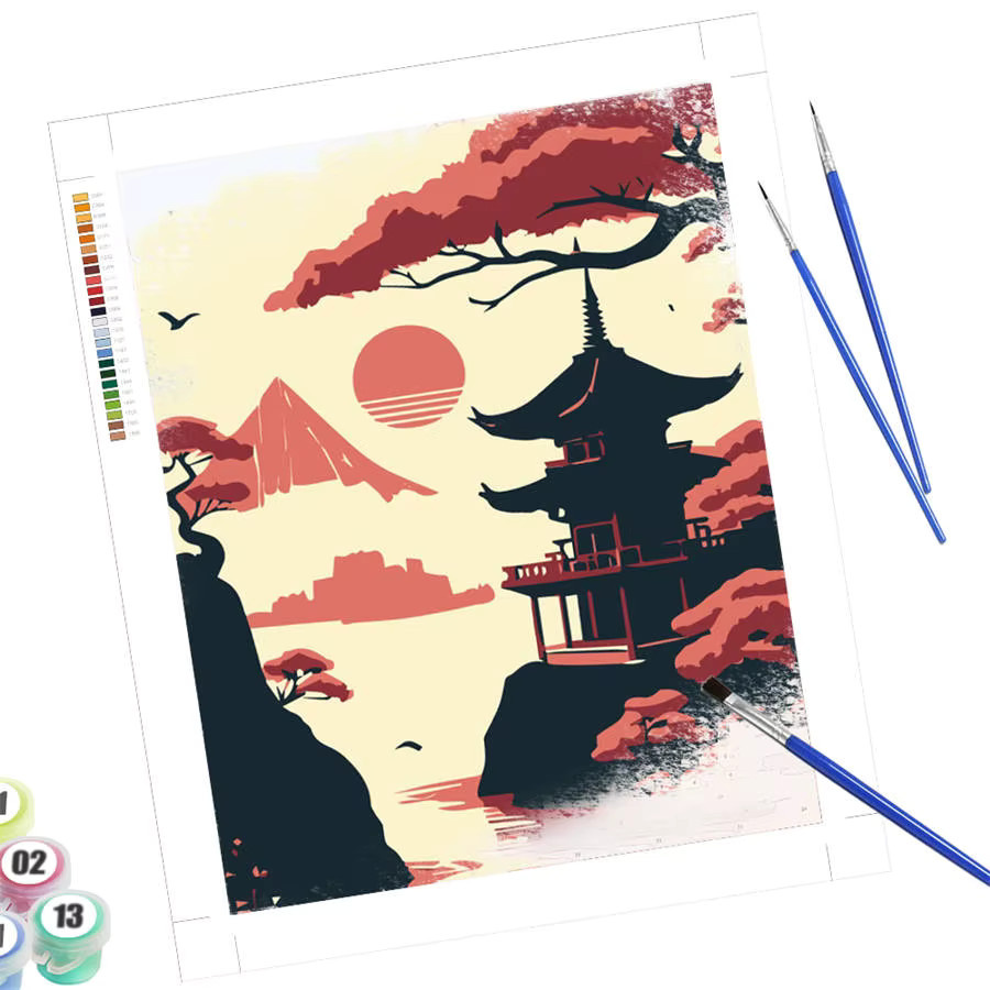 HUACAN Malen nach Zahlen Set Zen Pagode Sonnenuntergang Silhouette DIY Ölgemälde Landschaft Artcraft in Multicolor - Bild 5