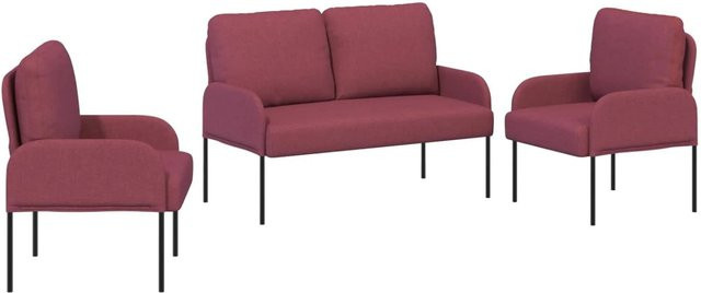 vidaXL Sofagarnitur 3-teilig in Weinrot mit Stoffbezug und Holzrahmen, B/T/H: 115 x 56 x 80 cm - Bild 1