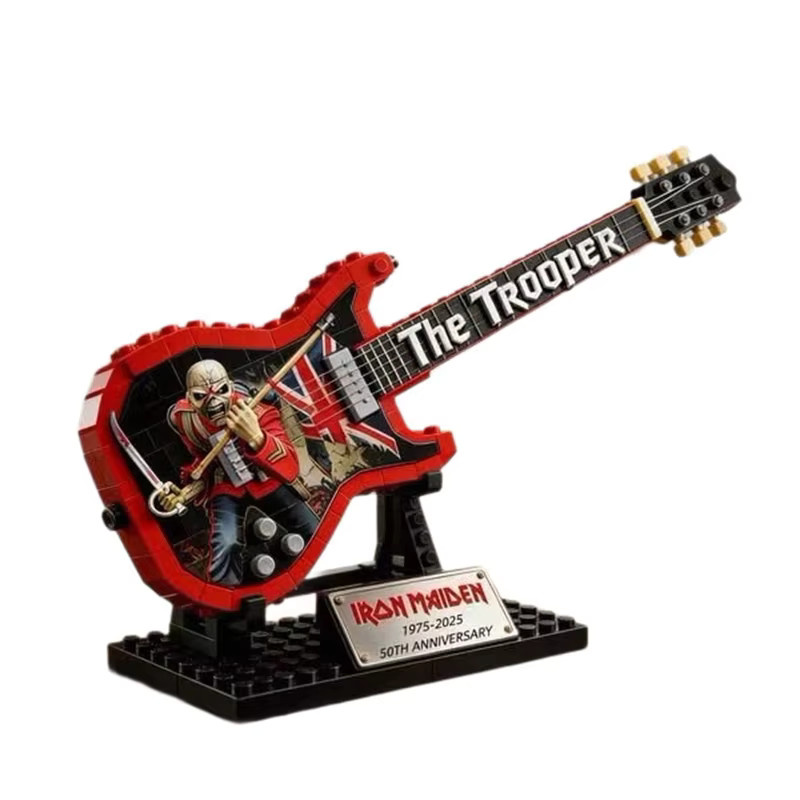 DIY E-Gitarren-Modell aus Bausteinen, Mini-Replik-Ornament, Rot - Bild 3