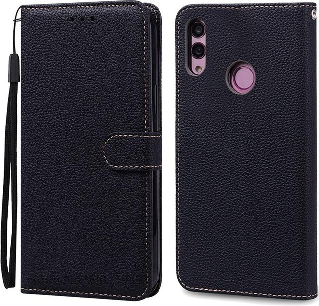 Leder-Brieftasche Flip Case für Huawei P Smart 2019 (POT-LX1, POT-LX3) mit Silikonabdeckung in Schwarz - Bild 1