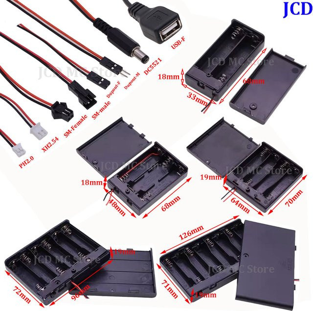 AA-Batteriehalter-Aufbewahrungsbox mit Schalter und Abdeckung für AA, 18650, 9V-Batterien und USB-C Anschluss in Schwarz - Bild 1