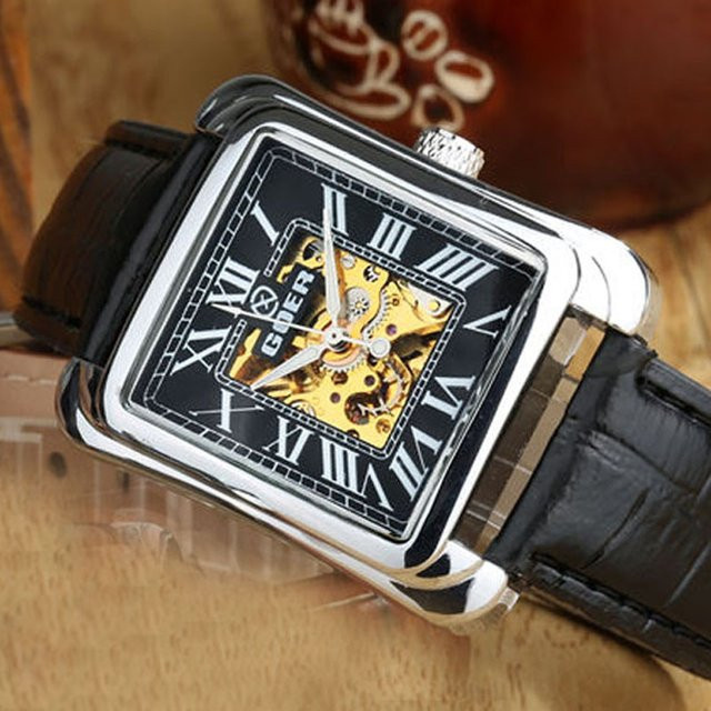 T-GOER Armbanduhr Automatik, Leder, Schwarz, Herren, Eckig - Bild 1