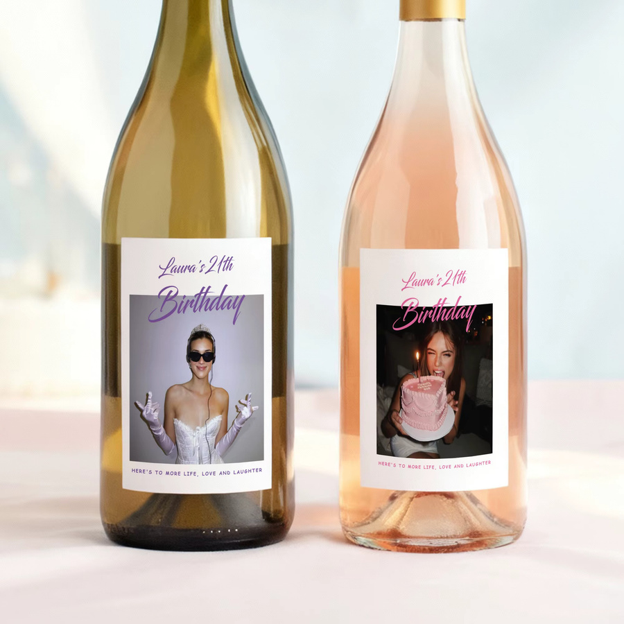 Personalisierte Weinflaschen-Aufkleber aus wasserfestem Vinyl mit individuellem Fotoetikett in Mehrfarbig für Geburtstage und Jahrestage - Bild 1