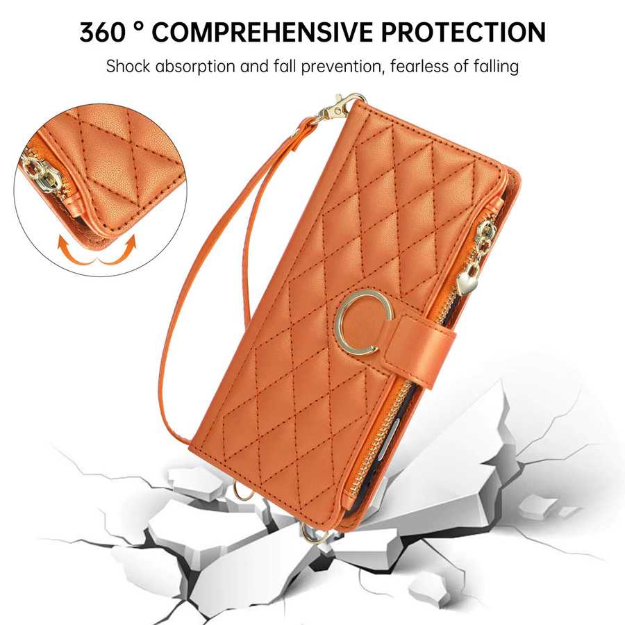 szHAIyu Crossbody-Lederhülle mit Kartenfächern und Handyhalterung für iPhone 17E 16E Air 17 16 15 Plus 14 13 12 11 Pro Max in Gold - Bild 1