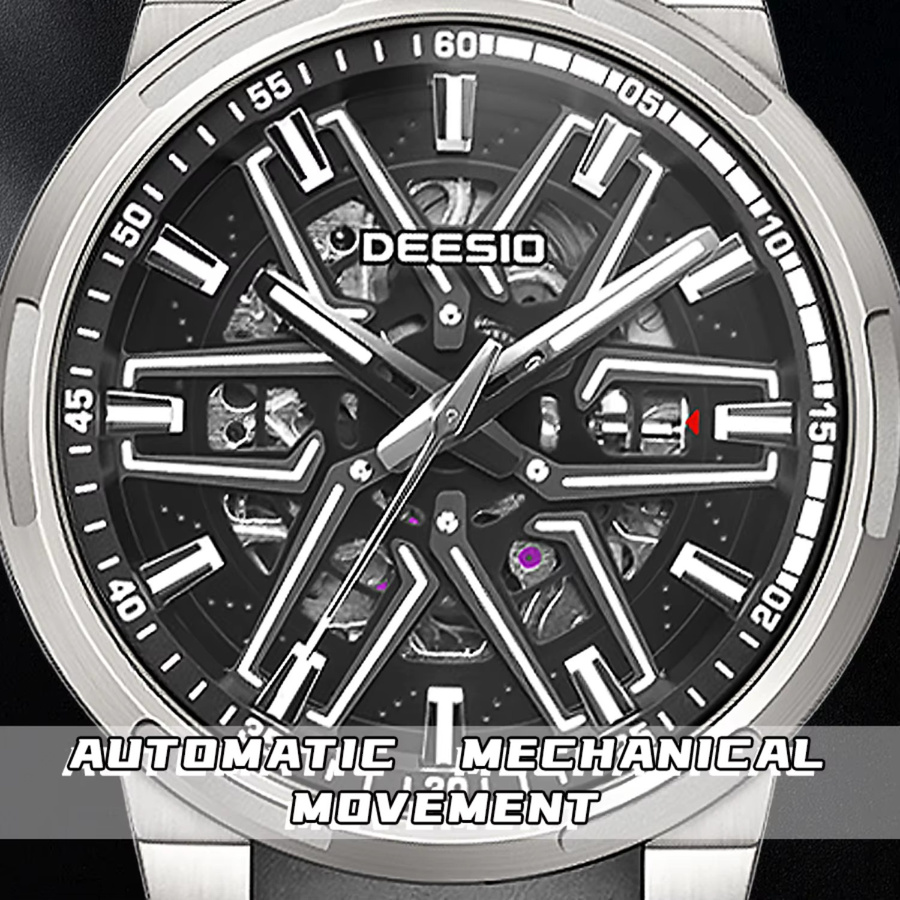 Deesio Armbanduhr Automatik, Skelett, Edelstahl, Silikonband, Herren - Bild 3