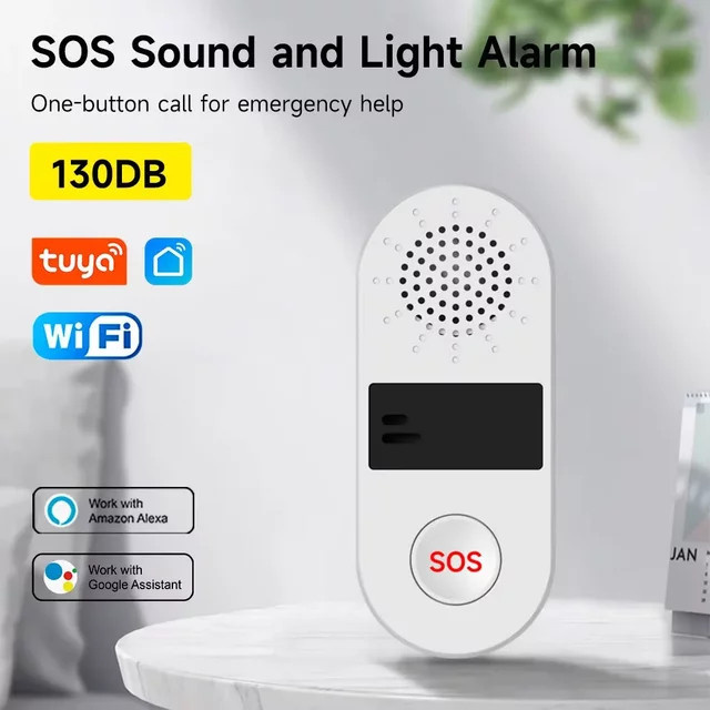 Tuya Smart Wifi SOS Alarm System mit 130dB Sound und Licht, Drahtlose App-Fernbedienung, Farbe: Weiß - Bild 1