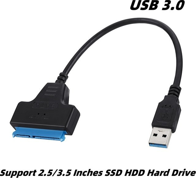 SATA 3 zu USB 3.0 Adapterkabel für 2,5 und 3,5 Zoll SSD und HDD Festplatten mit Stromanschluss, Schwarz - Bild 1