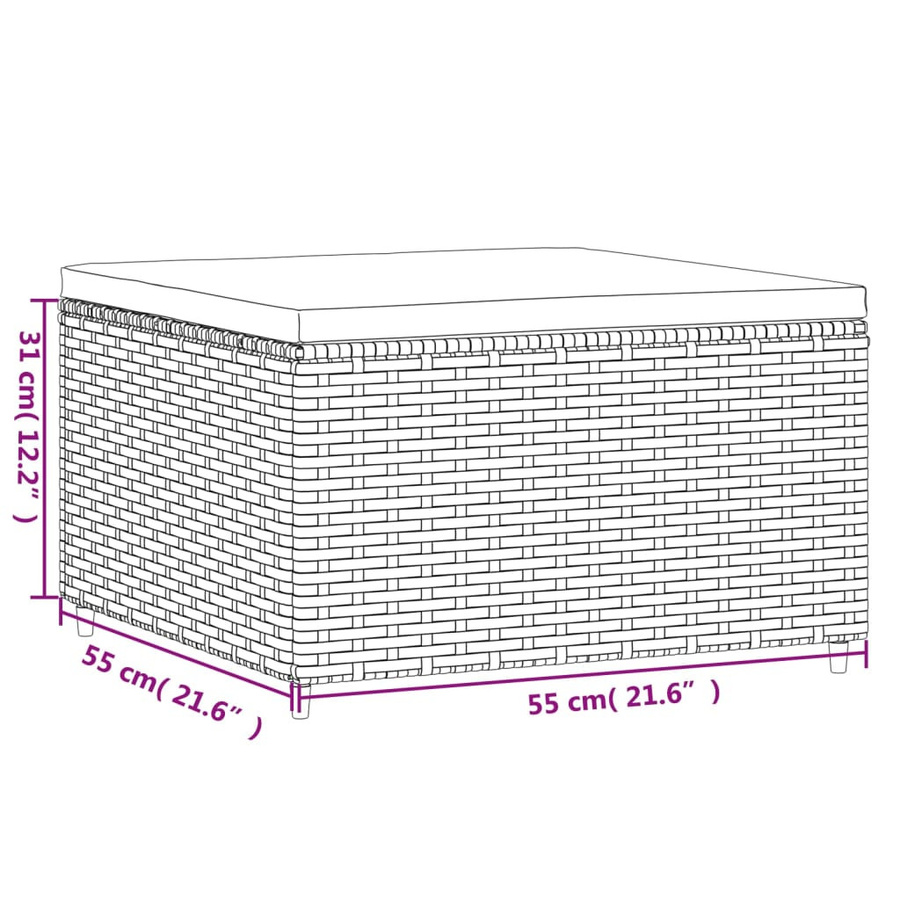 Vidaxl Garten-Fußhocker aus Polyrattan mit Kissen, Braun - Bild 3