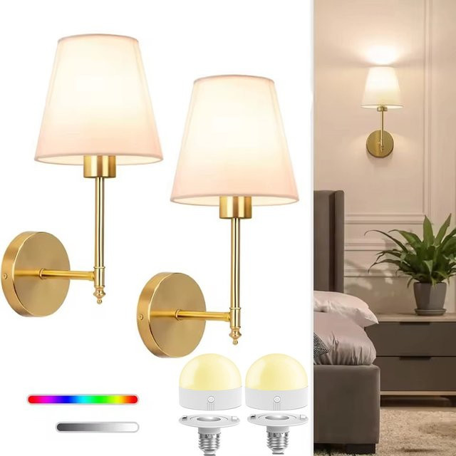 UMEXUS 2er Set Batteriebetriebene LED-Wandleuchten mit Stoffschirm, RGB Dimmbare Kabellose Wandlampen inklusive Fernbedienung und wiederaufladbaren Glühbirnen - Bild 1