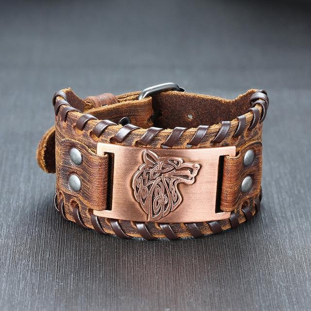 Vnox Wickelarmband Leder, Kompass Charm, brown, Herren - Bild 1