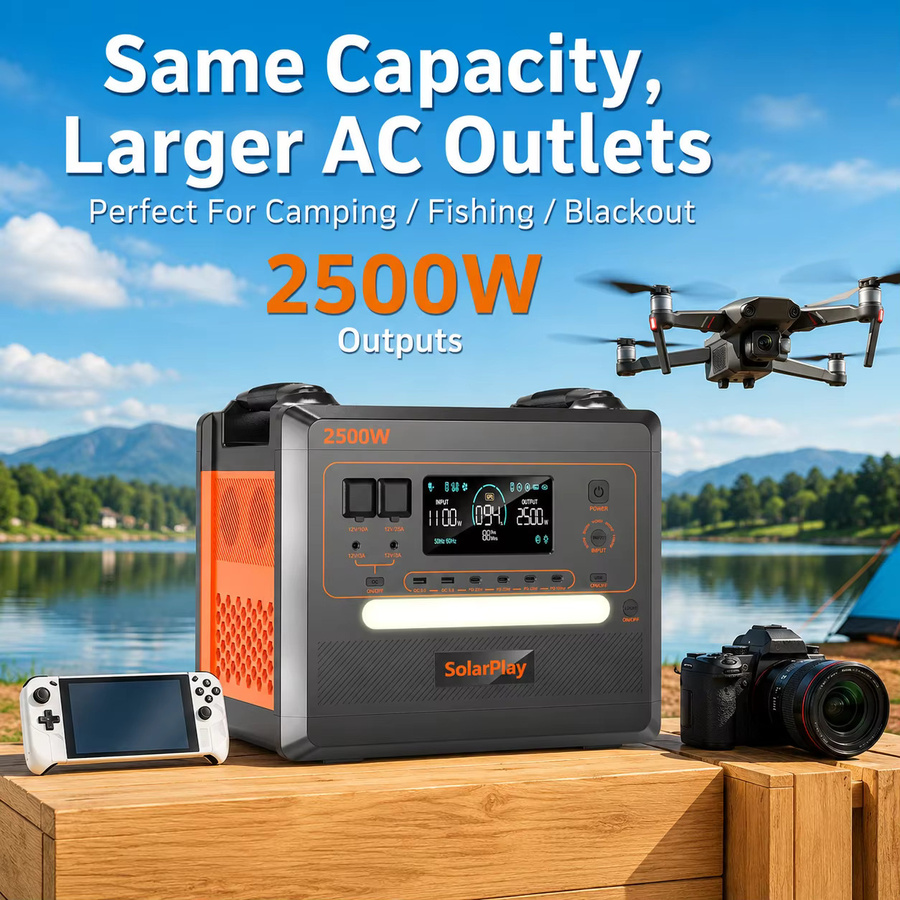Tragbare Powerstation SolarPlay Q2402M in Schwarz mit 2500W, 2304Wh und LiFePO4 Akku für Camping, Wohnmobil und Notstromversorgung - Bild 3