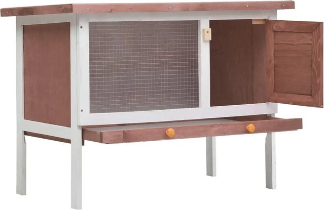 vidaXL Kaninchenstall aus Kiefernholz in Braun mit 1 Ebene und Drahtgitter, B/T/H: 120 x 45 x 65 cm - Bild 1
