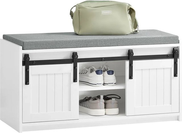SoBuy Schuhbank FSR133-K-W mit Sitzfläche und Stauraum in Weiß, B/T/H: 90 x 46 x 35 cm