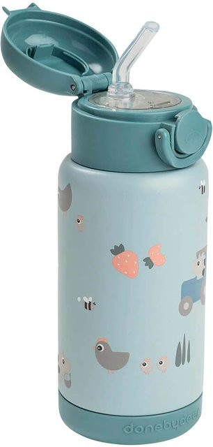 Done By Deer Thermoflasche mit Strohhalm, Blau, 340ml - Bild 1