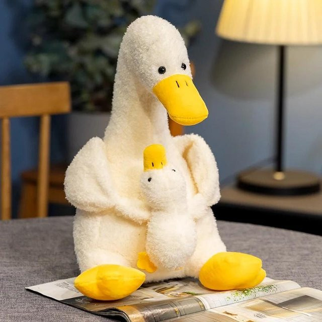 Entenpuppe Mutter und Sohn, Plüschtier, weiß, 32cm, ab 14 Jahre - Bild 1